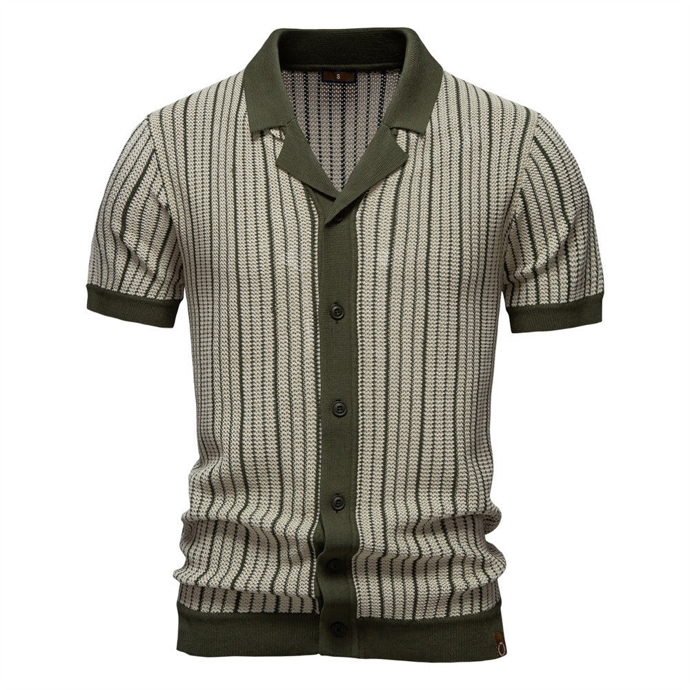 Men's Contrast Stripe Knit Polo Shirt