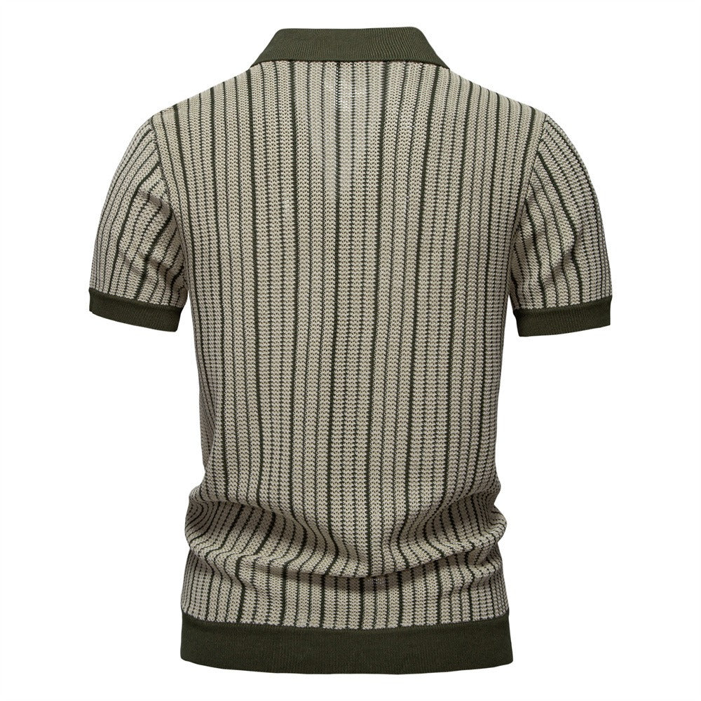 Men's Contrast Stripe Knit Polo Shirt