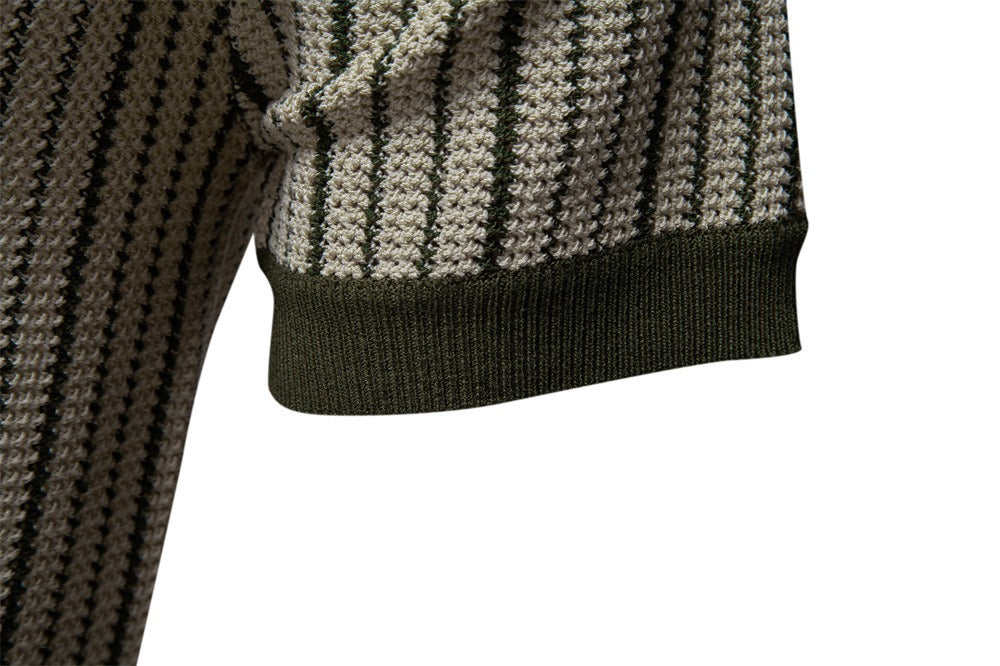 Men's Contrast Stripe Knit Polo Shirt