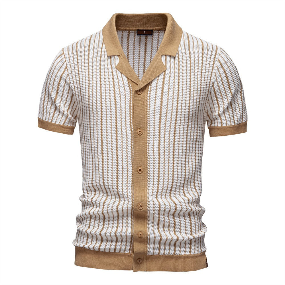 Men's Contrast Stripe Knit Polo Shirt