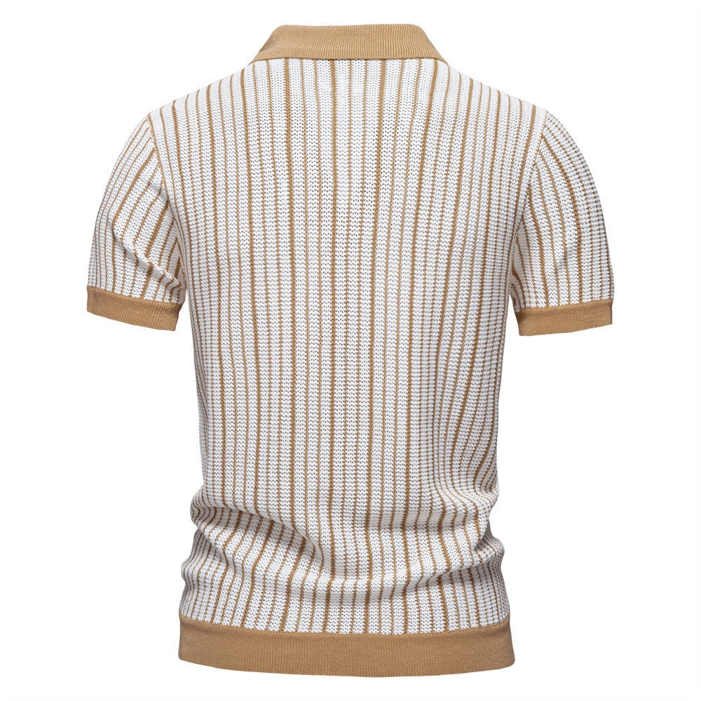 Men's Contrast Stripe Knit Polo Shirt