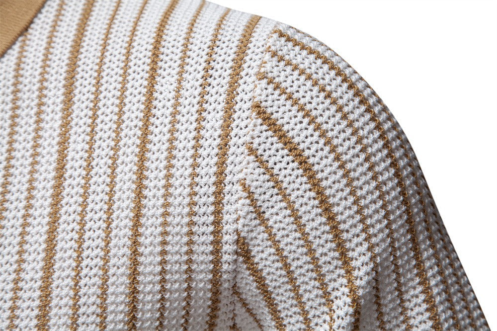 Men's Contrast Stripe Knit Polo Shirt