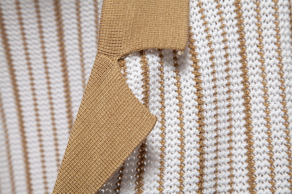 Men's Contrast Stripe Knit Polo Shirt