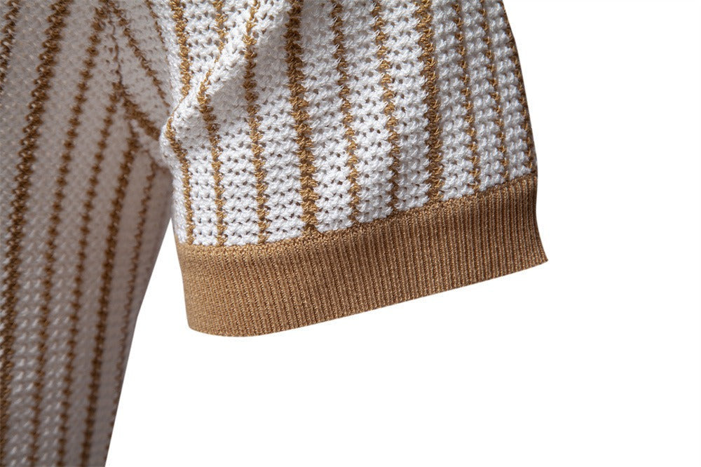Men's Contrast Stripe Knit Polo Shirt