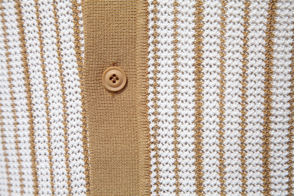 Men's Contrast Stripe Knit Polo Shirt