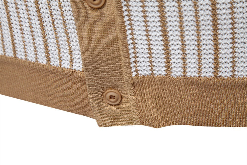 Men's Contrast Stripe Knit Polo Shirt