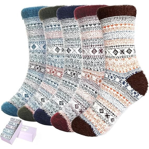 5 Pairs Women’s Cozy Fuzzy Socks – Warm Winter Sleep & Casual Socks