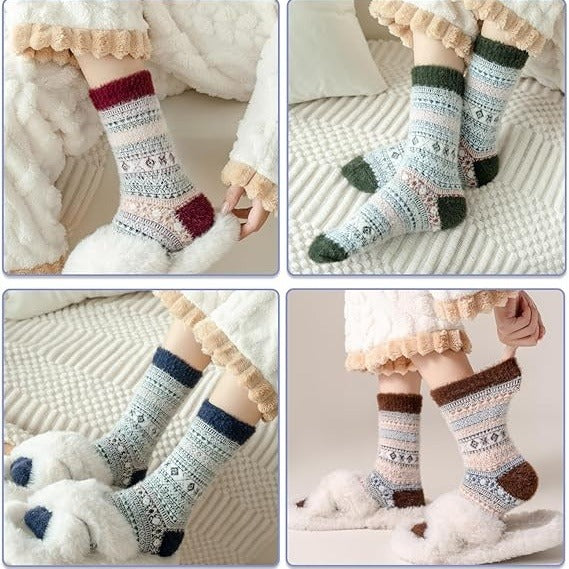 5 Pairs Women’s Cozy Fuzzy Socks – Warm Winter Sleep & Casual Socks
