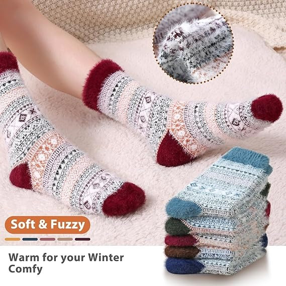5 Pairs Women’s Cozy Fuzzy Socks – Warm Winter Sleep & Casual Socks