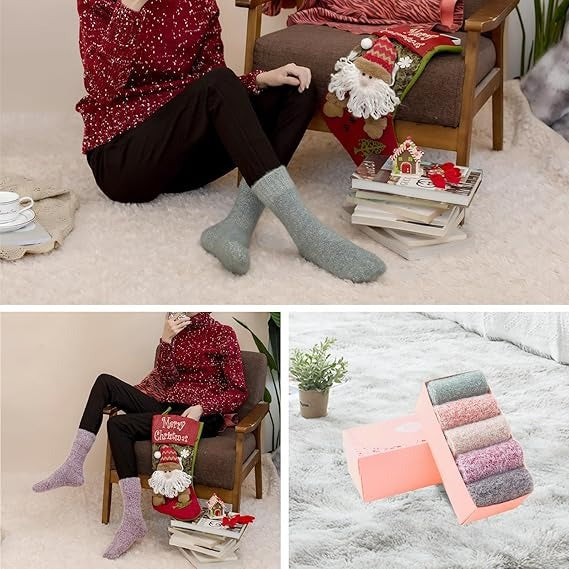 5 Pairs Women’s Cozy Fuzzy Socks – Warm Winter Gift