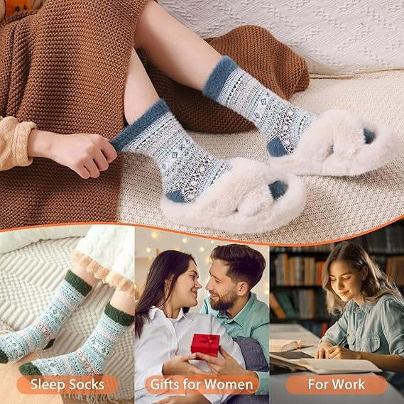 5 Pairs Women’s Cozy Fuzzy Socks – Warm Winter Sleep & Casual Socks
