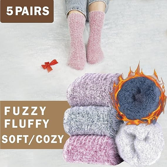 5 Pairs Women’s Cozy Fuzzy Socks – Warm, Comfortable, Casual Winter Socks